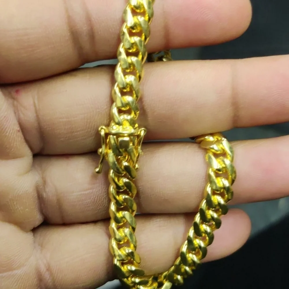 Sterling Silver 925 Gold Plated Miami Curb Bracelet 7mm